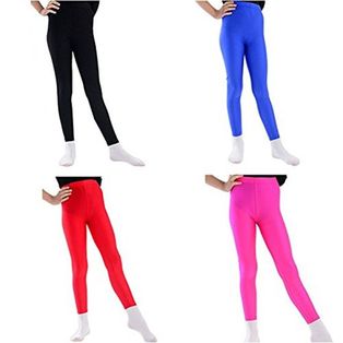Girls High Waisted Shiny Dance Disco Leggings 5 To 12 Years Available In Black Pink Blue Or Red 5-6 Years